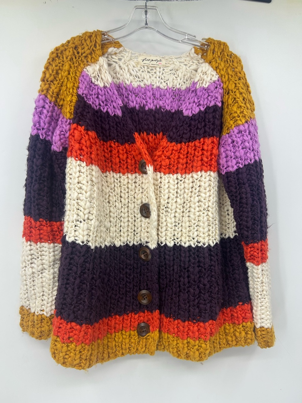 Free People Myles Striped Cardi Chunky Striped Open-Front Cardigan Sweater Med - Picture 3 of 8